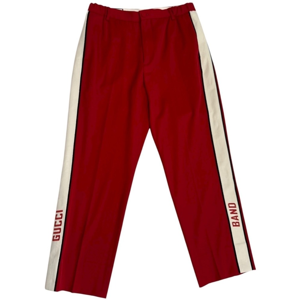 Gucci Band Stripe Red Wool Trouser Pants Unisex 31x30 Made in Italy Size 48